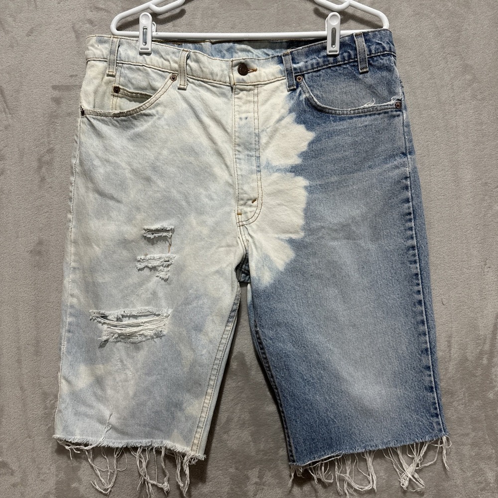 Levis 501 Denim Shorts Mens 38 Cut Off Bleach Wash Two Tone Frayed Made in USA‎